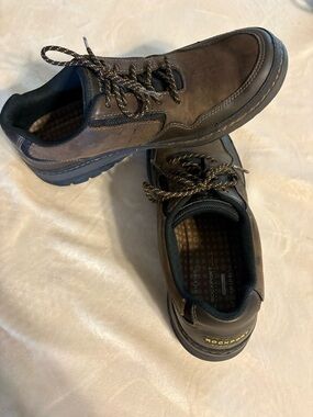 Rockport Men's Brown Leather Lace-Up Walking Shoes Lightweight &moisture wicking